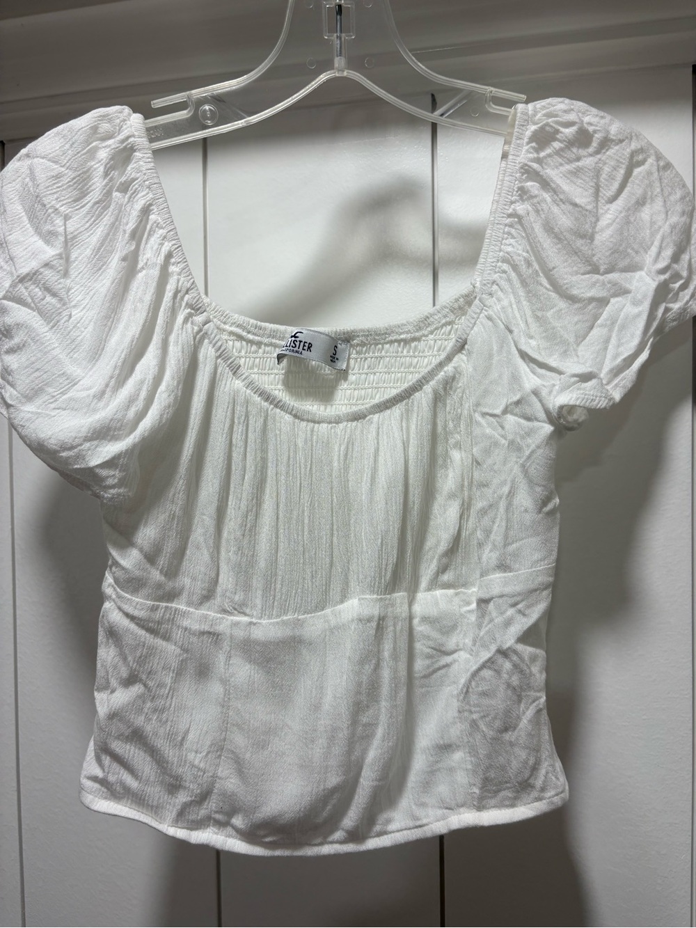 Hollister White Smocked Square-Neck Puff Sleeve Crop Top size small